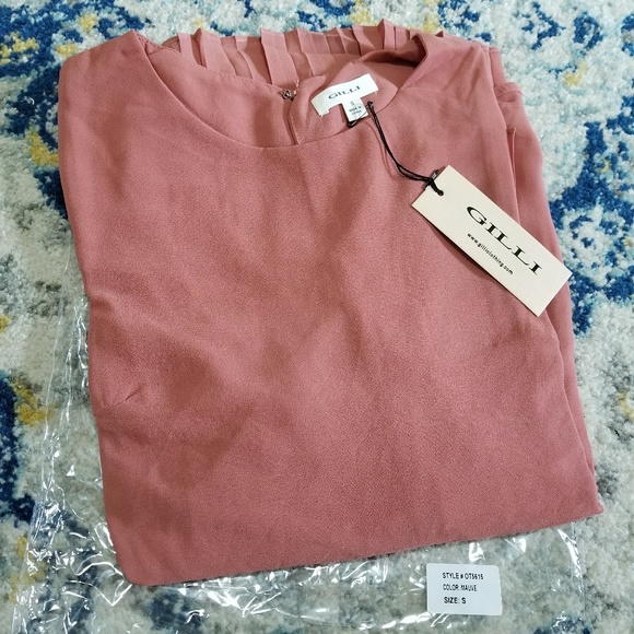 Gilli Ruffle Pleated Flare Slv Blouse Dusty Mauve - Picture 7 of 7